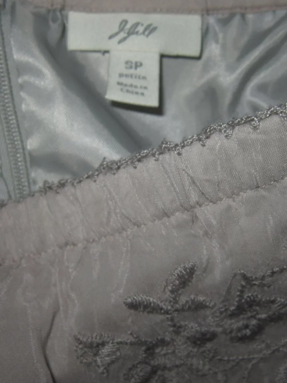J Jill SP S Lagenlook Skirt Gray Floral Embroidered Whimsical Fairy Elastic VTG